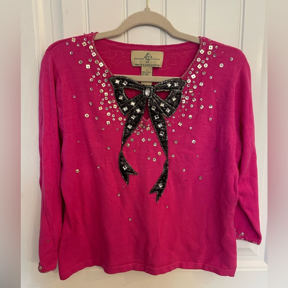 Vintage Design Options Beaded Sweater, Size Small